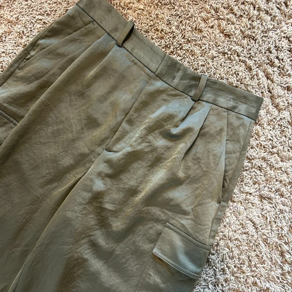 MADEWELL High-Rise Straight Cargo Trousers in Satin Women's Size 10 Olive Green - Picture 7 of 12